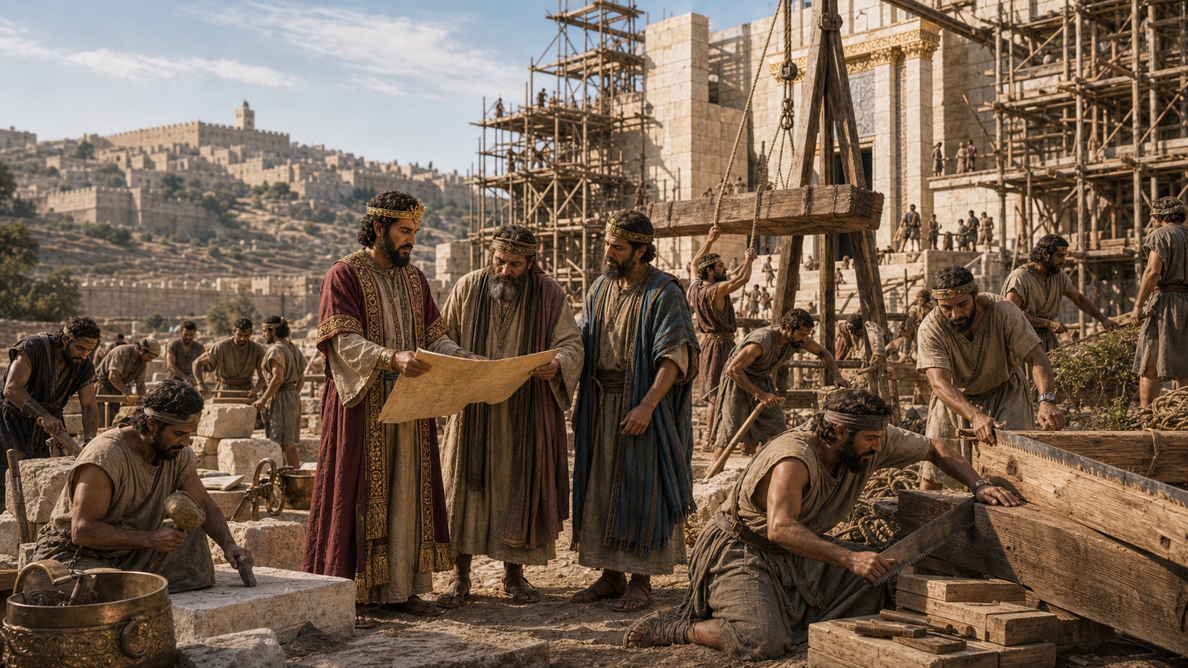 Solomon builds the temple scene